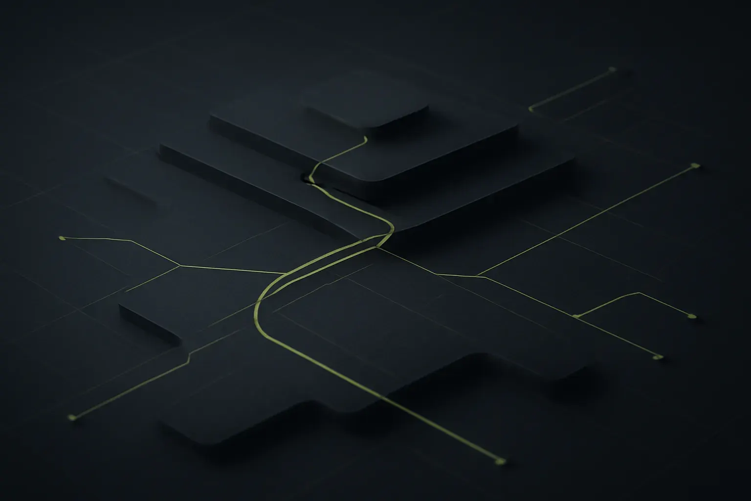 Abstract route lines in lime on charcoal, standing for a home-services company's service areas.