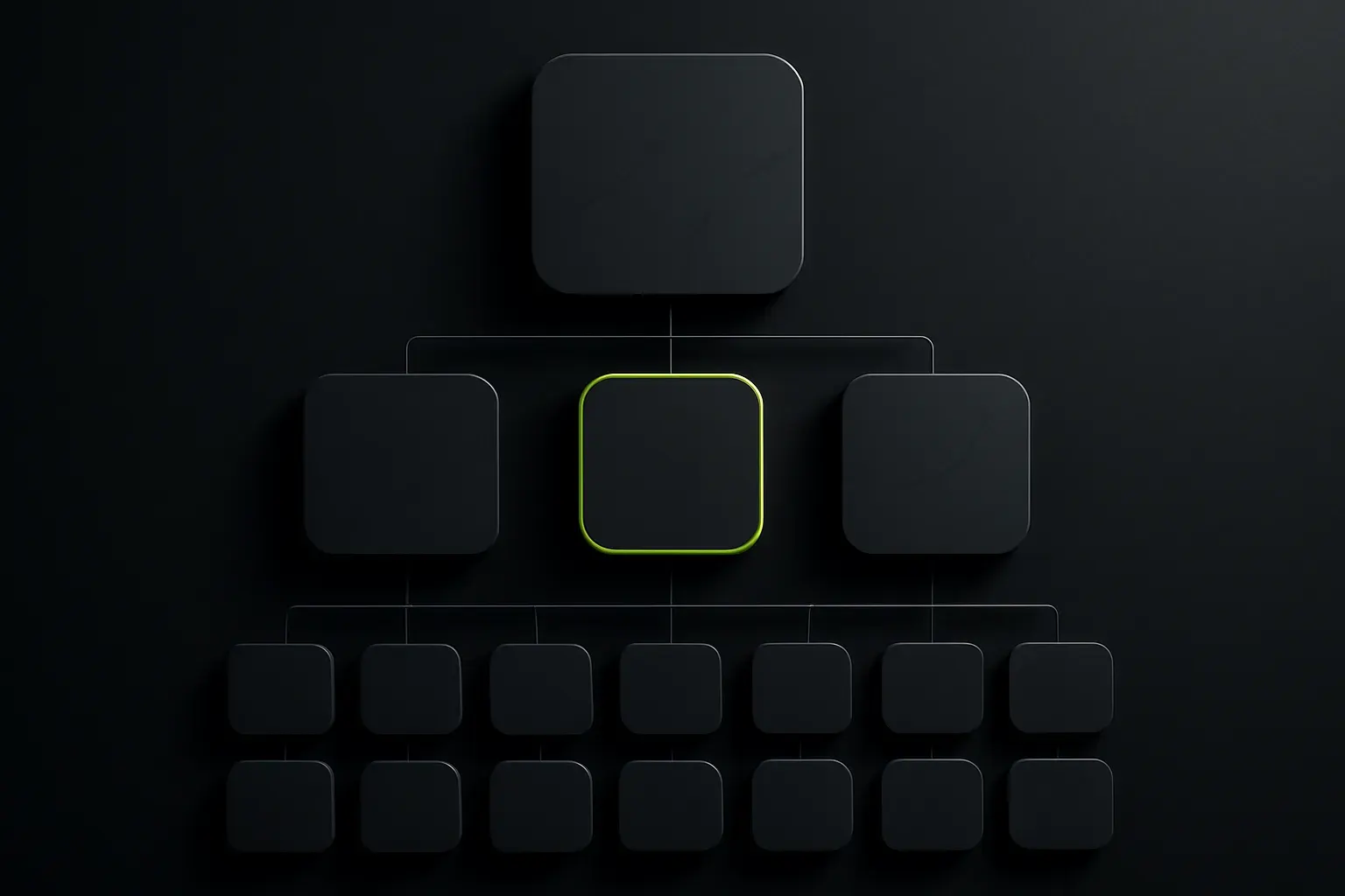 Grid of category tiles in lime and charcoal.