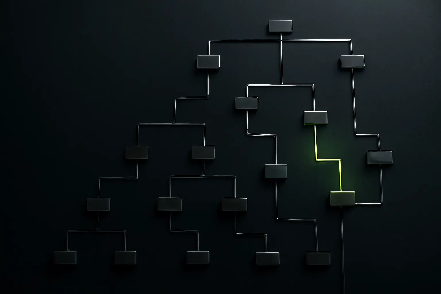 Abstract branching crawl tree with one highlighted node.